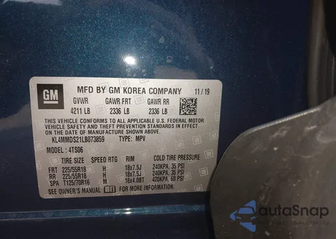 2020 Buick Encore Gx Fwd Select z USA, uszkodzony, nr VIN KL4MMDS21LB073859